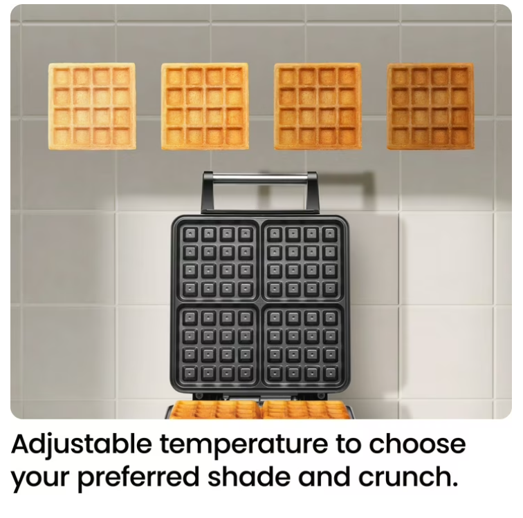 Chefman 4 Slice Belgian Waffle Maker w/ Adjustable Temperature, Stainless Steel