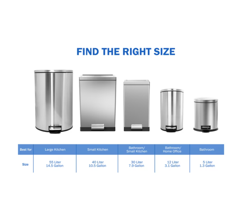 Koomade 2 Pack Bathroom Trash Can, 1.3 Gallon Stainless Steel Step Garbage Bin with Lid, Silver