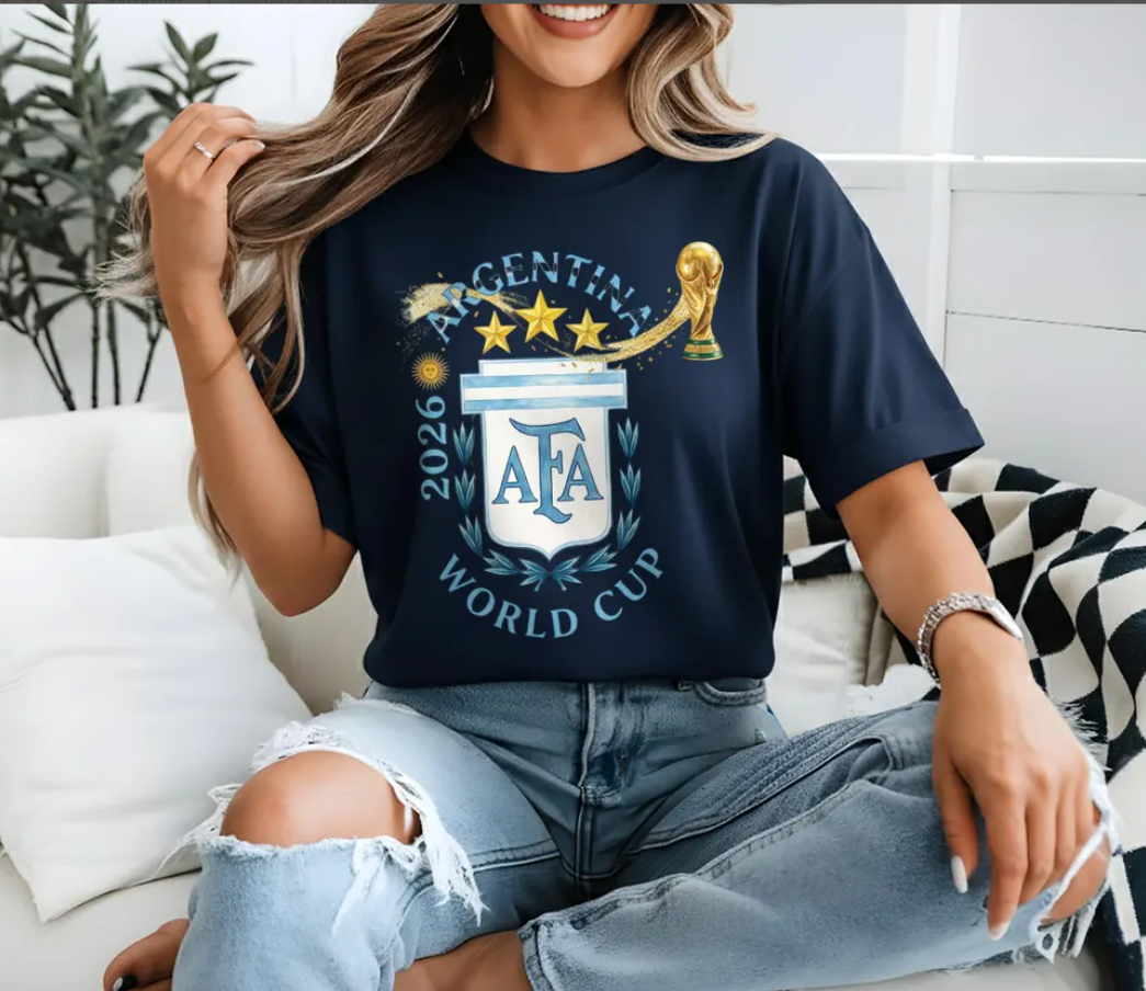 Argentina AFA World Cup 2026 Trophy T-Shirt, Argentina Soccer Fan Shirt, Argentina 3 Stars Champion Gift, World Cup 2026 Football Tee