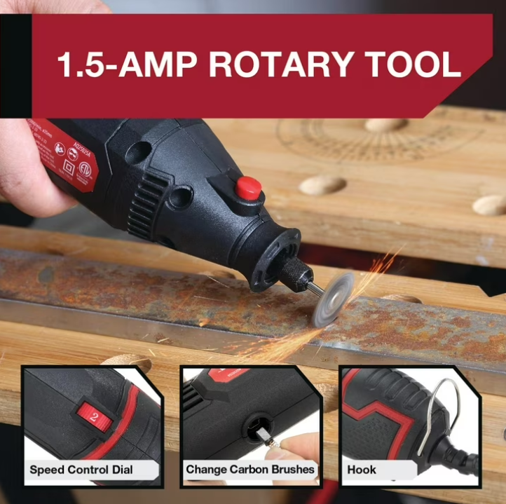 Hyper Tough 1.5 AMP Corded Rotary Tool with 105 Accessories, 120V Variable Speed and Storage Case
