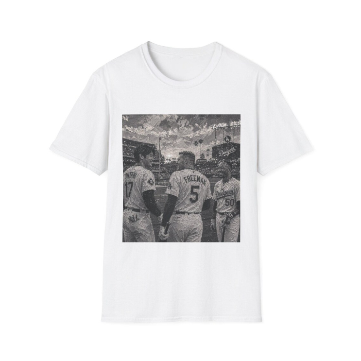 Los Angeles Dodgers Baseball Players Photo T-Shirt Team Portrait Square Print Shohei Ohtani, Mookie Betts, Freddie Freeman Shirt