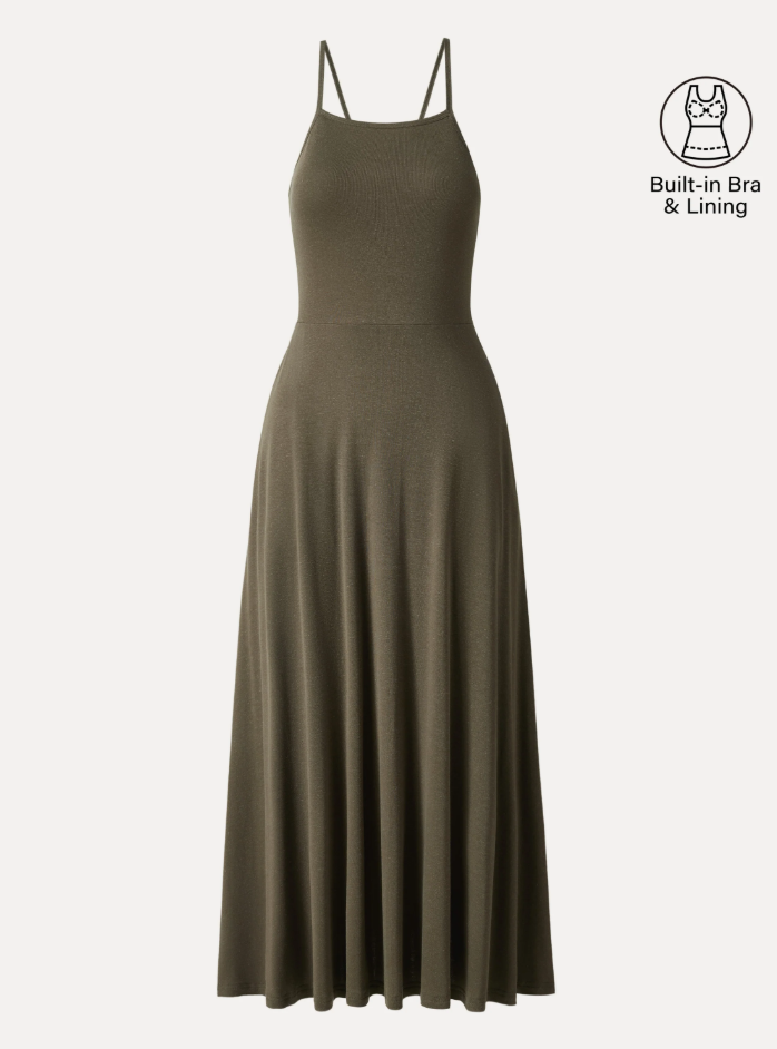 Soft Linen Knit Spaghetti Midi Bra Dress