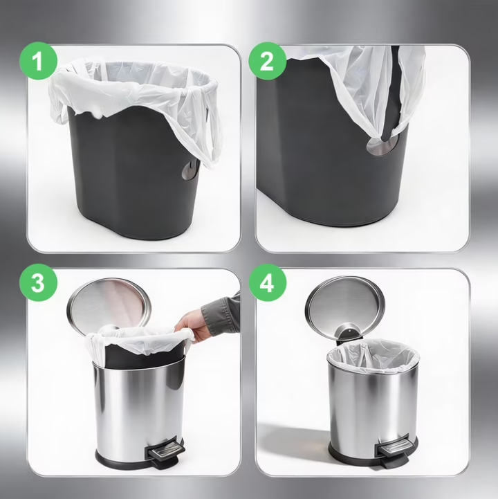 Koomade 2 Pack Bathroom Trash Can, 1.3 Gallon Stainless Steel Step Garbage Bin with Lid, Silver
