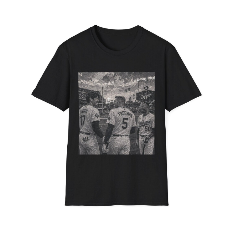 Los Angeles Dodgers Baseball Players Photo T-Shirt Team Portrait Square Print Shohei Ohtani, Mookie Betts, Freddie Freeman Shirt