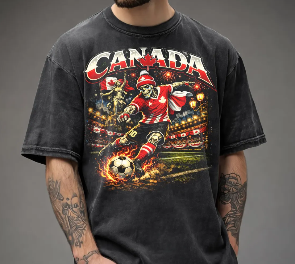 World Cup 2026 Shirt, USA Canada Mexico Soccer T-Shirt, Gothic Skull Canada Football Tee, Dark Aesthetic Streetwear, Unisex Football Gift