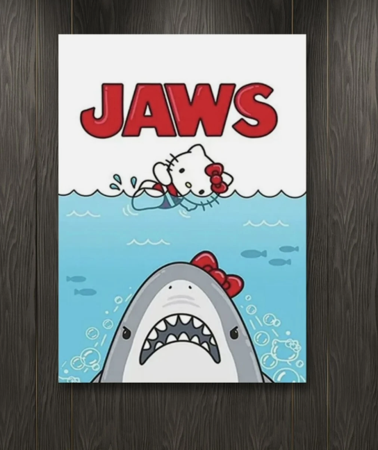 Jaws Hello Kitty Canvas Poster Wall Art Home Decor