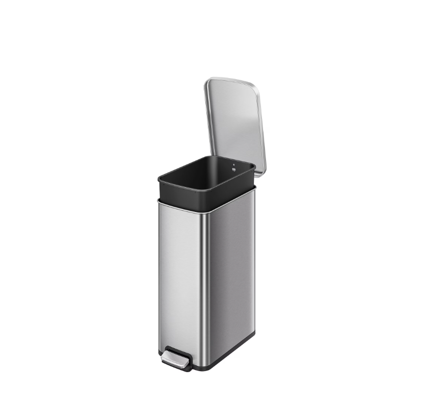 Better Homes & Gardens Kitchen Trash Can, 13.2 Gallon Stainless Steel Slim Step Garbage Bin with Soft Close Lid, Silver