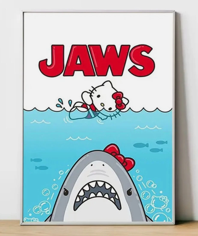Jaws Hello Kitty Canvas Poster Wall Art Home Decor