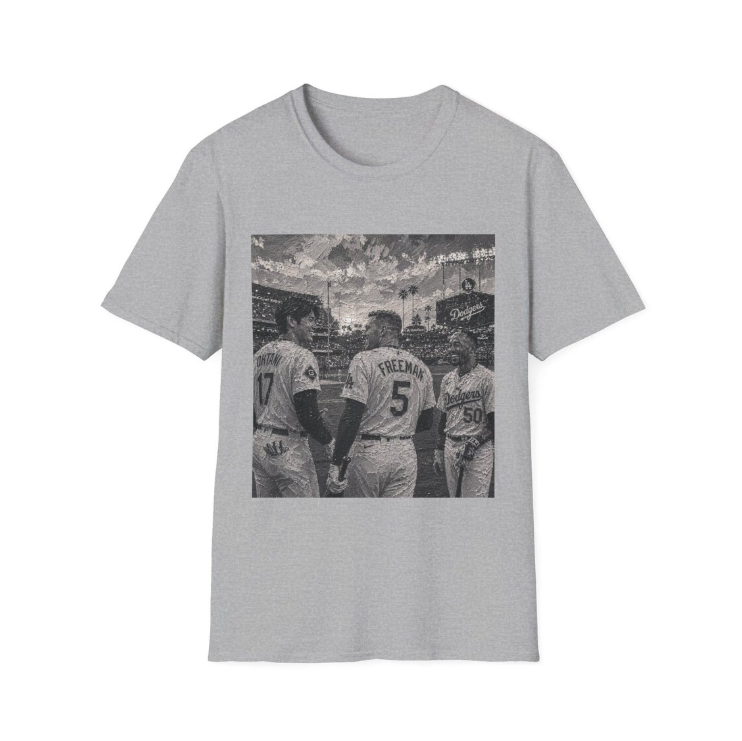Los Angeles Dodgers Baseball Players Photo T-Shirt Team Portrait Square Print Shohei Ohtani, Mookie Betts, Freddie Freeman Shirt