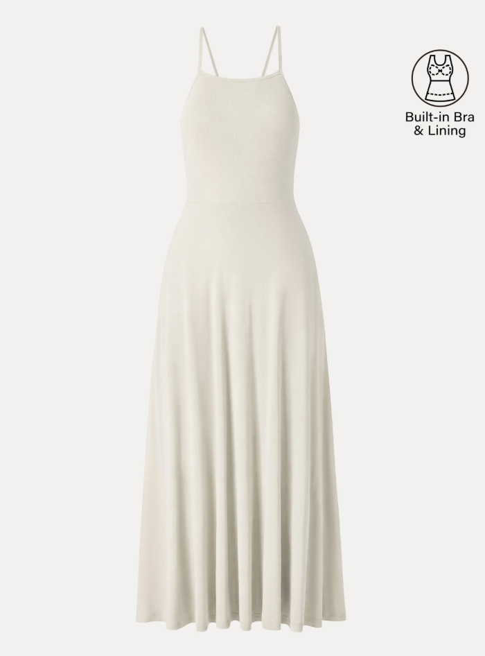 Soft Linen Knit Spaghetti Midi Bra Dress