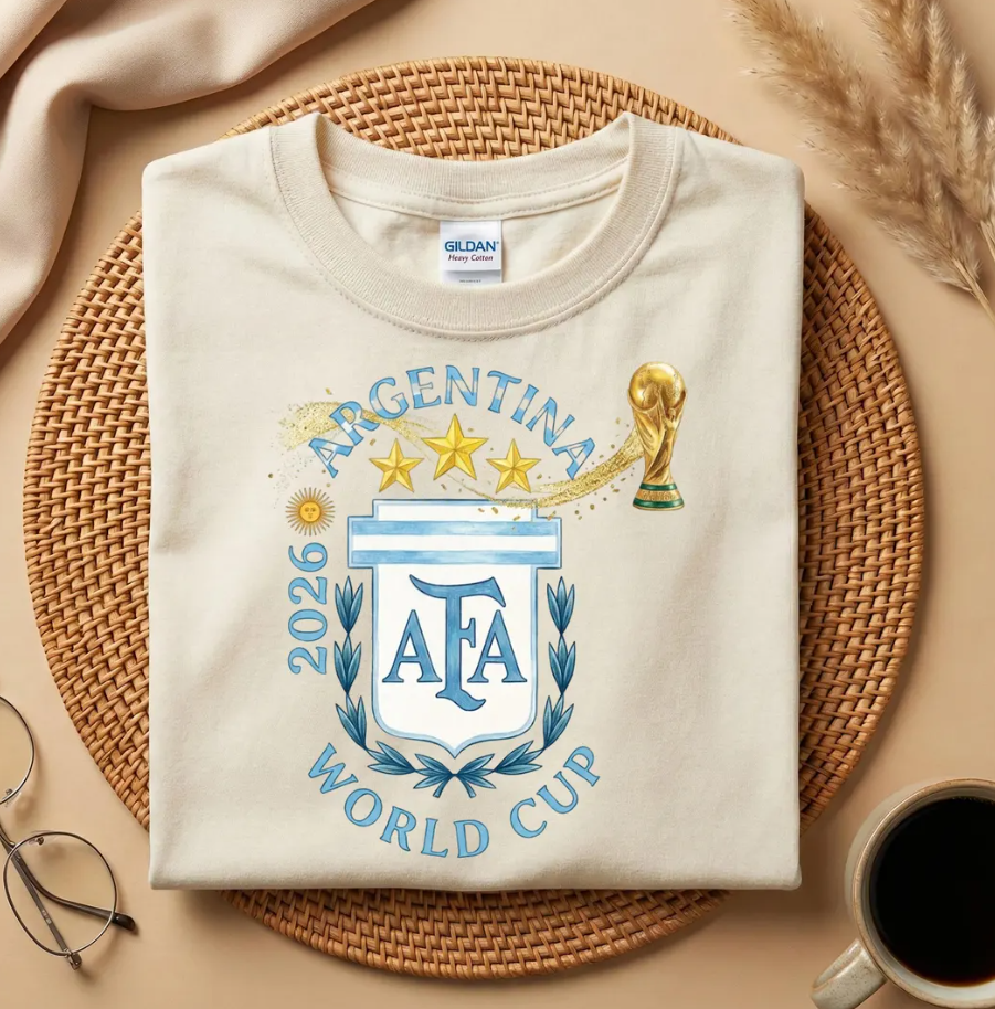 Argentina AFA World Cup 2026 Trophy T-Shirt, Argentina Soccer Fan Shirt, Argentina 3 Stars Champion Gift, World Cup 2026 Football Tee