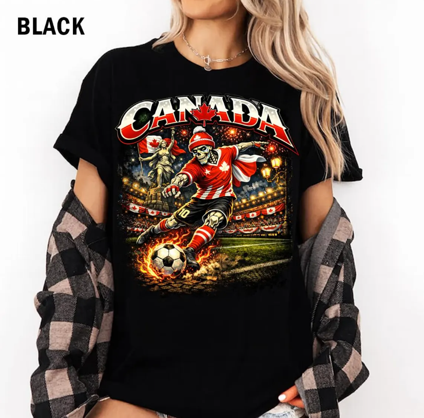 World Cup 2026 Shirt, USA Canada Mexico Soccer T-Shirt, Gothic Skull Canada Football Tee, Dark Aesthetic Streetwear, Unisex Football Gift