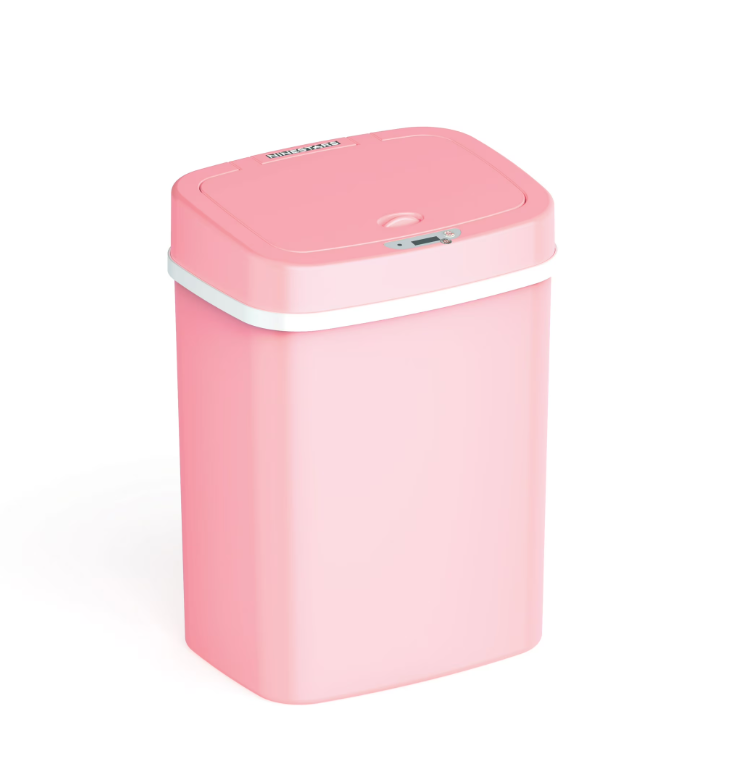 Nine Stars Automatic Bathroom Trash Can, 3.2 Gallon Plastic Motion Sensor Garbage Bin with Soft Close Lid, Pink