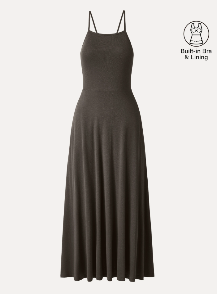 Soft Linen Knit Spaghetti Midi Bra Dress