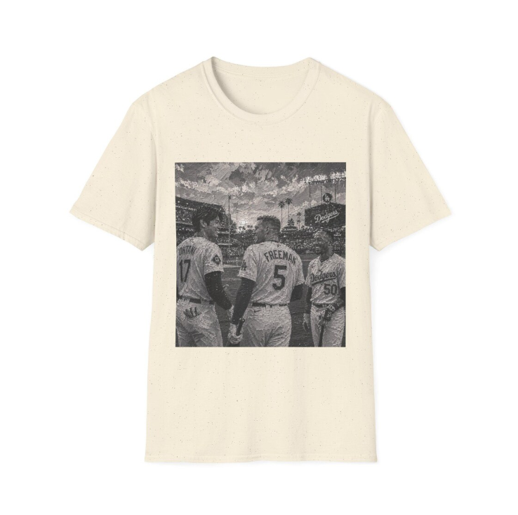 Los Angeles Dodgers Baseball Players Photo T-Shirt Team Portrait Square Print Shohei Ohtani, Mookie Betts, Freddie Freeman Shirt