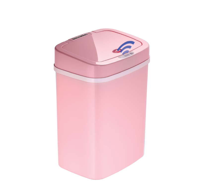 Nine Stars Automatic Bathroom Trash Can, 3.2 Gallon Plastic Motion Sensor Garbage Bin with Soft Close Lid, Pink