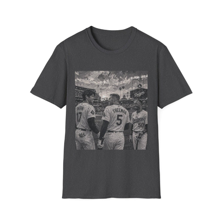 Los Angeles Dodgers Baseball Players Photo T-Shirt Team Portrait Square Print Shohei Ohtani, Mookie Betts, Freddie Freeman Shirt