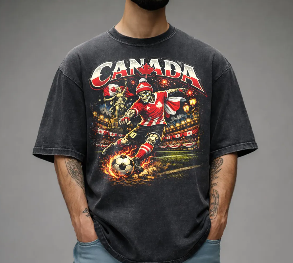 World Cup 2026 Shirt, USA Canada Mexico Soccer T-Shirt, Gothic Skull Canada Football Tee, Dark Aesthetic Streetwear, Unisex Football Gift