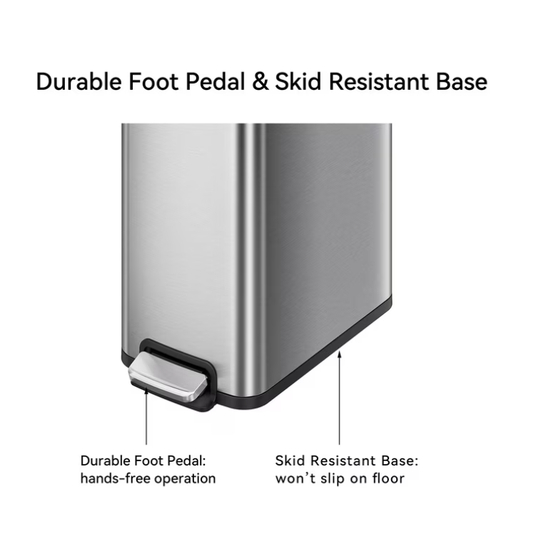 Better Homes & Gardens Kitchen Trash Can, 13.2 Gallon Stainless Steel Slim Step Garbage Bin with Soft Close Lid, Silver