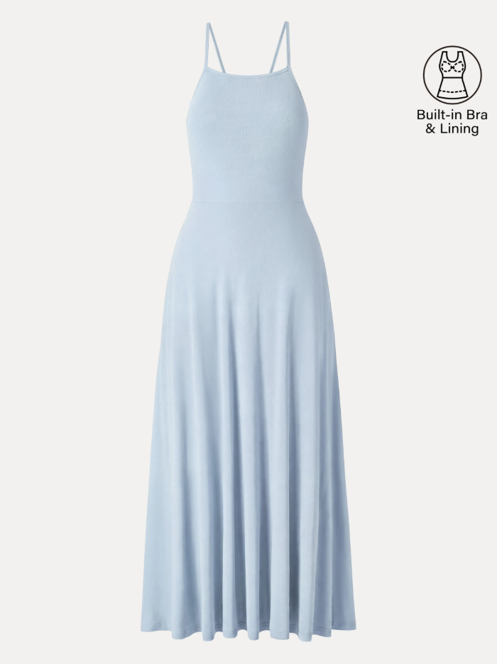 Soft Linen Knit Spaghetti Midi Bra Dress