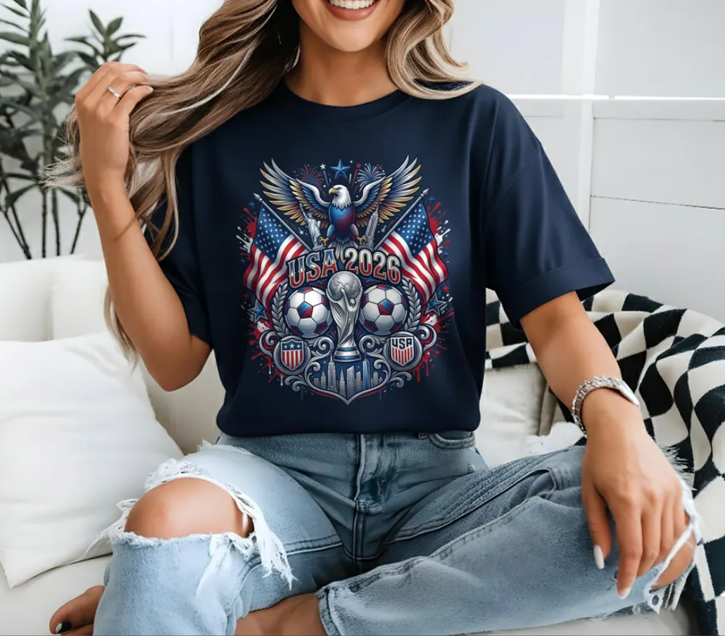 USA 2026 World Cup Eagle Trophy T-Shirt, America Soccer Fan Shirt, World Cup Host Gift, Patriotic Football Fan Tee