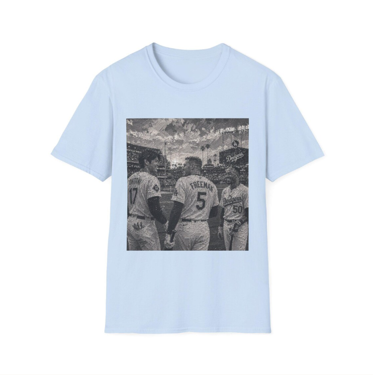 Los Angeles Dodgers Baseball Players Photo T-Shirt Team Portrait Square Print Shohei Ohtani, Mookie Betts, Freddie Freeman Shirt