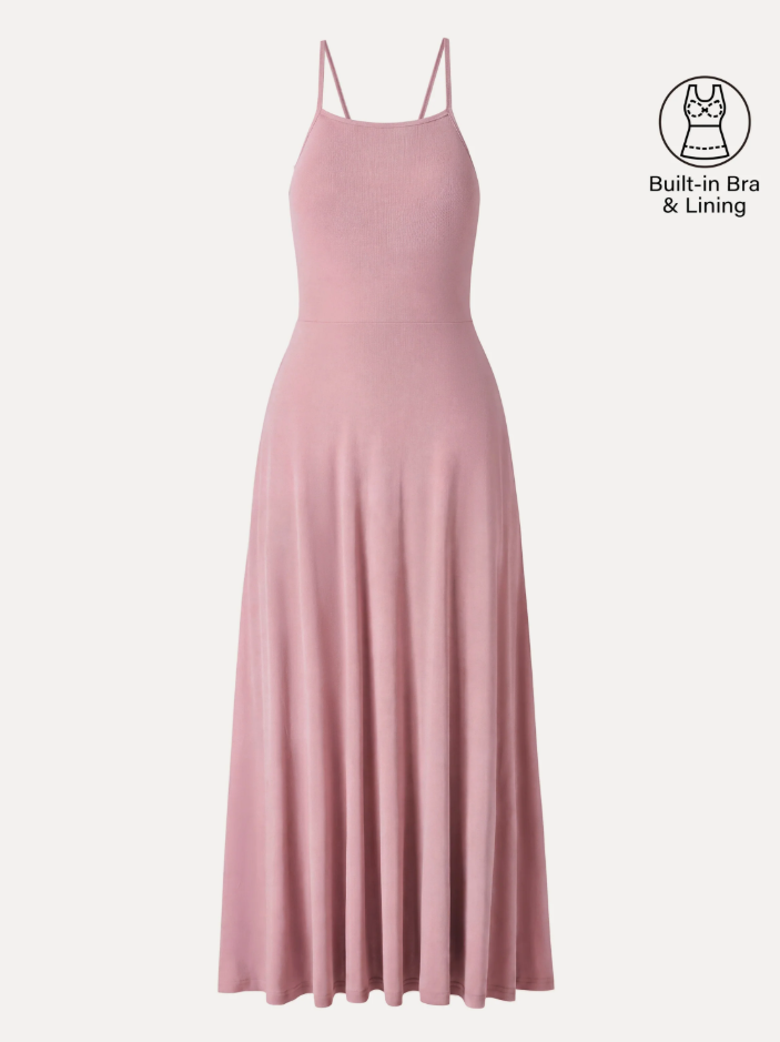 Soft Linen Knit Spaghetti Midi Bra Dress