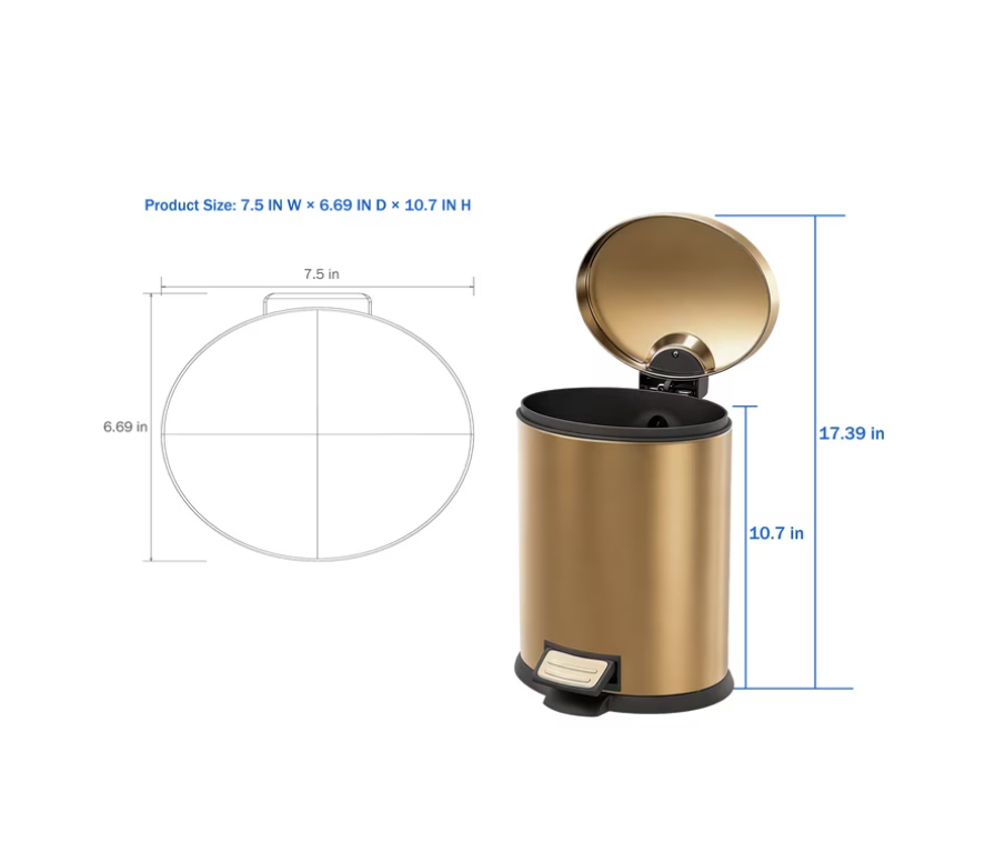 Koomade 2 Pack Bathroom Trash Can, 1.3 Gallon Stainless Steel Step Garbage Bin with Lid, Gold