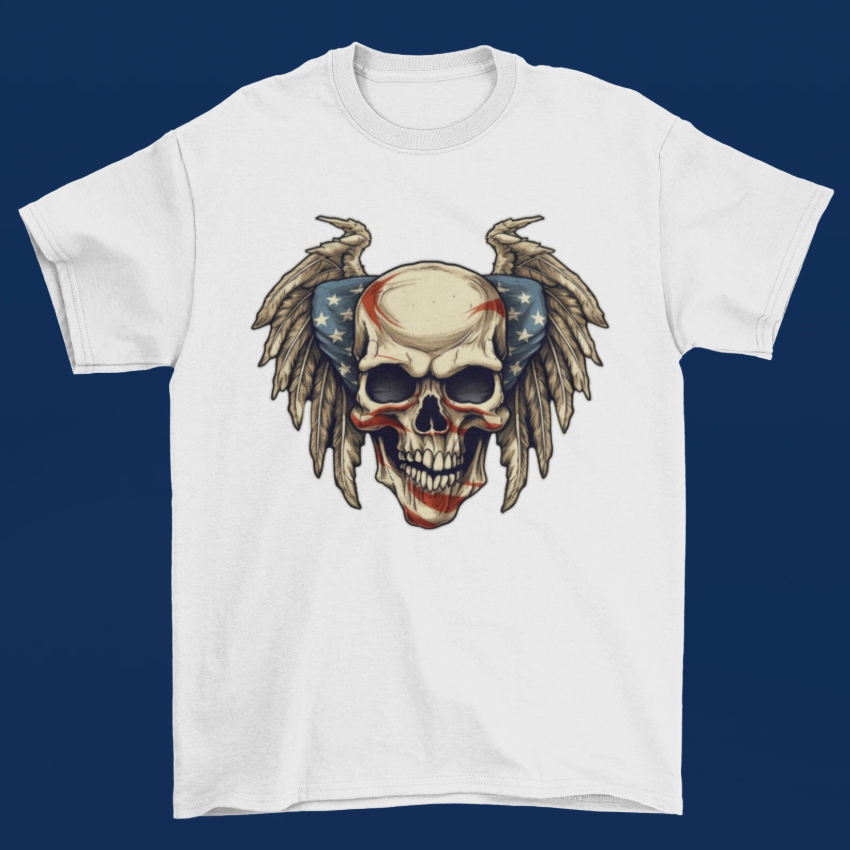 American Flag Skull T shirt Independence Day Memorial Veterans