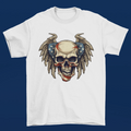 American Flag Skull T shirt Independence Day Memorial Veterans