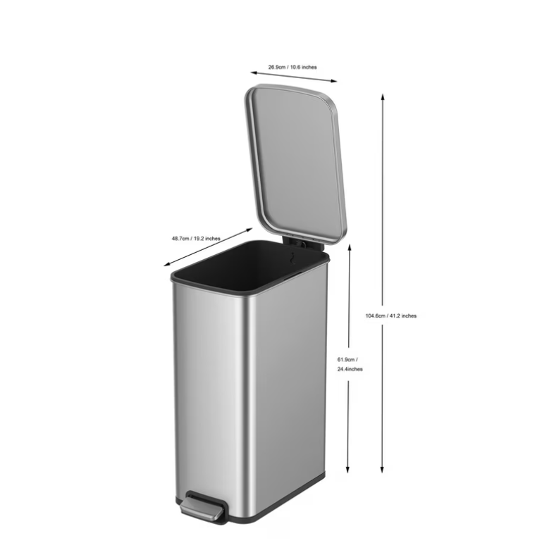 Better Homes & Gardens Kitchen Trash Can, 13.2 Gallon Stainless Steel Slim Step Garbage Bin with Soft Close Lid, Silver