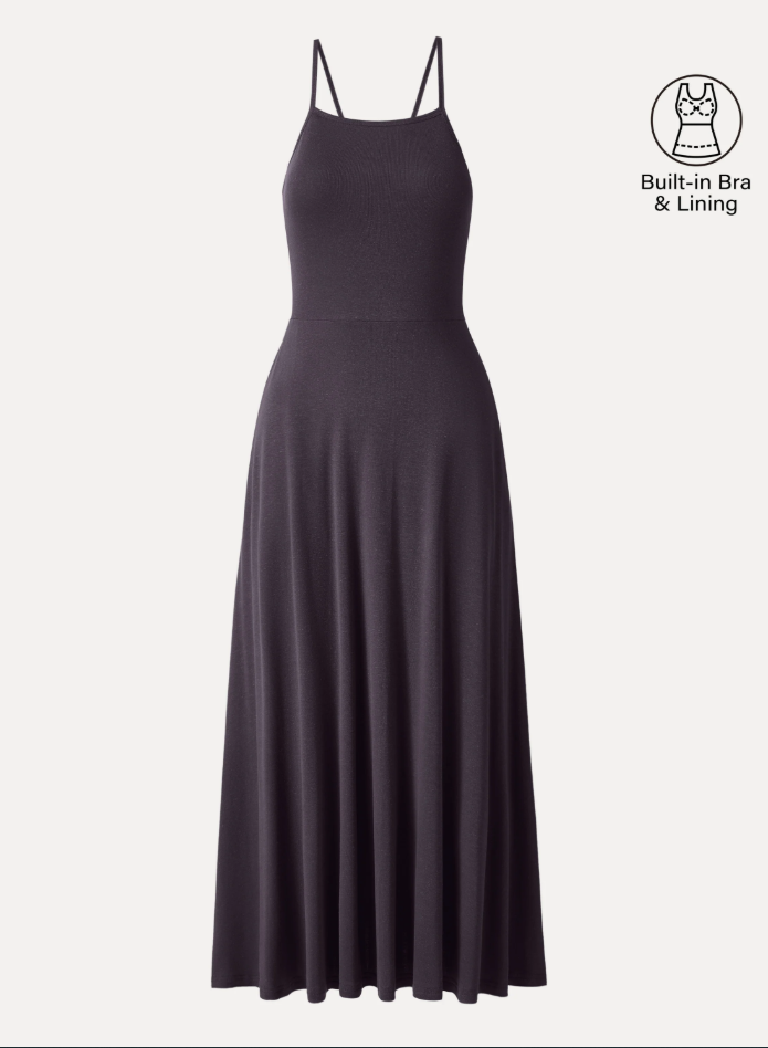 Soft Linen Knit Spaghetti Midi Bra Dress