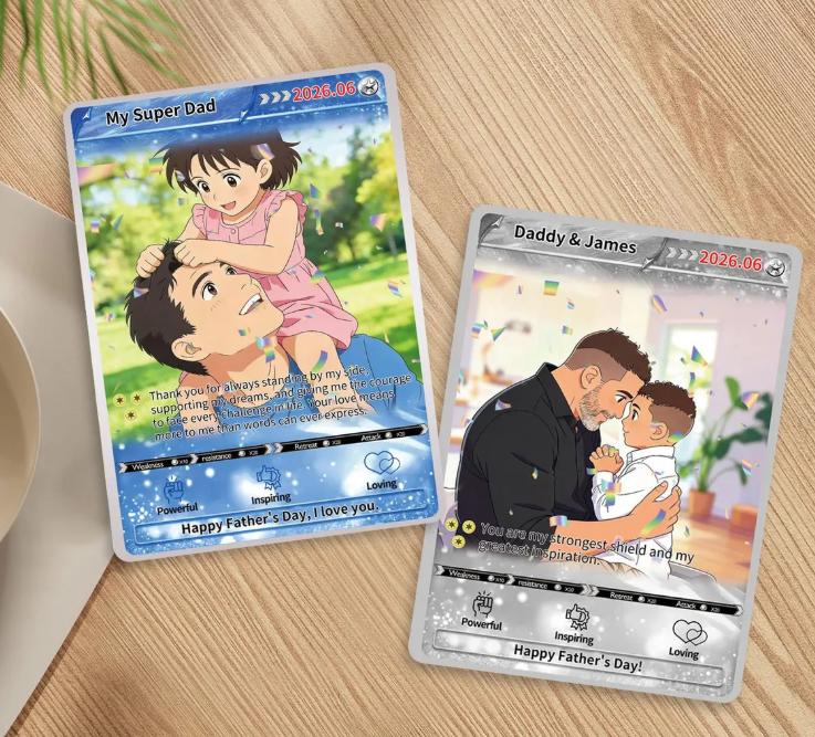 Custom Pokémon Dad Birthday Card, Personalized Father’s Day Photo Keepsake, Gamer Gift for Father