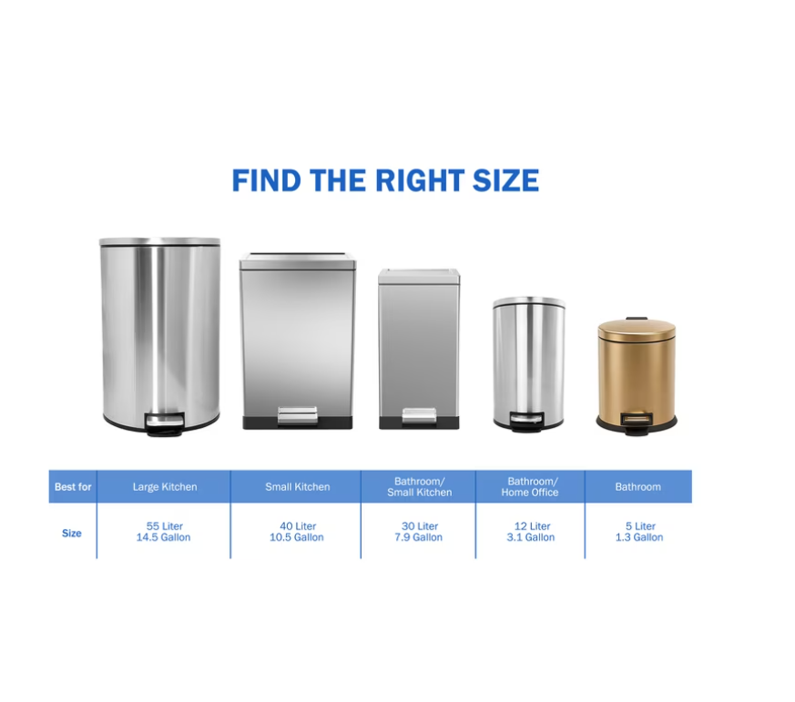 Koomade 2 Pack Bathroom Trash Can, 1.3 Gallon Stainless Steel Step Garbage Bin with Lid, Gold