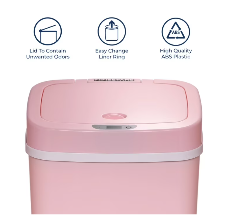 Nine Stars Automatic Bathroom Trash Can, 3.2 Gallon Plastic Motion Sensor Garbage Bin with Soft Close Lid, Pink