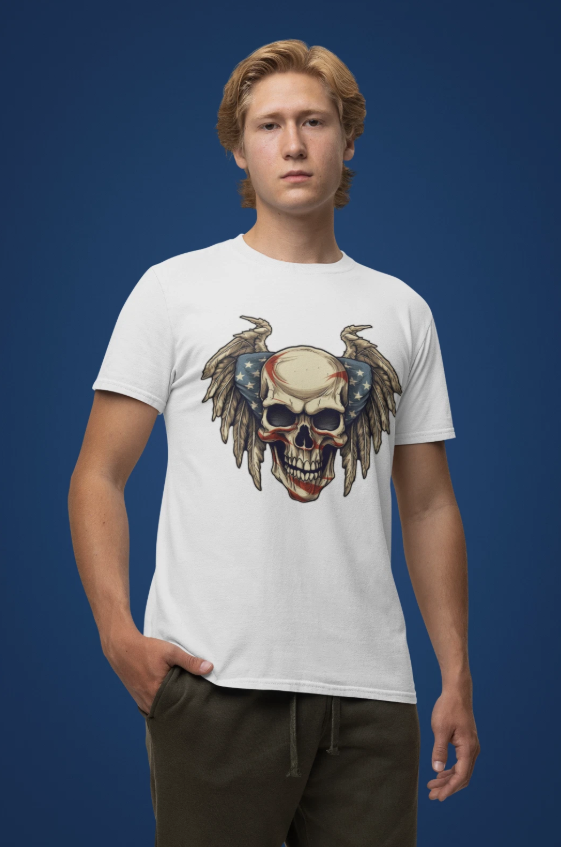 American Flag Skull T shirt Independence Day Memorial Veterans