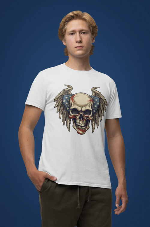 American Flag Skull T shirt Independence Day Memorial Veterans