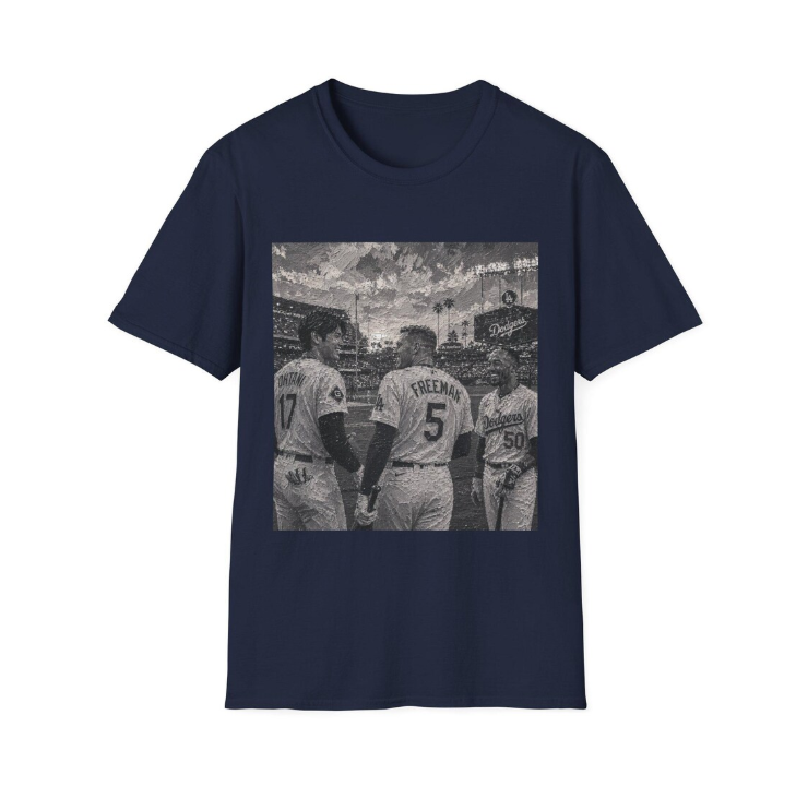 Los Angeles Dodgers Baseball Players Photo T-Shirt Team Portrait Square Print Shohei Ohtani, Mookie Betts, Freddie Freeman Shirt