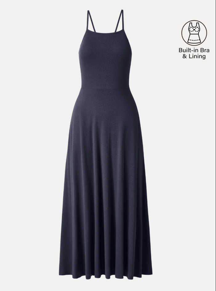 Soft Linen Knit Spaghetti Midi Bra Dress