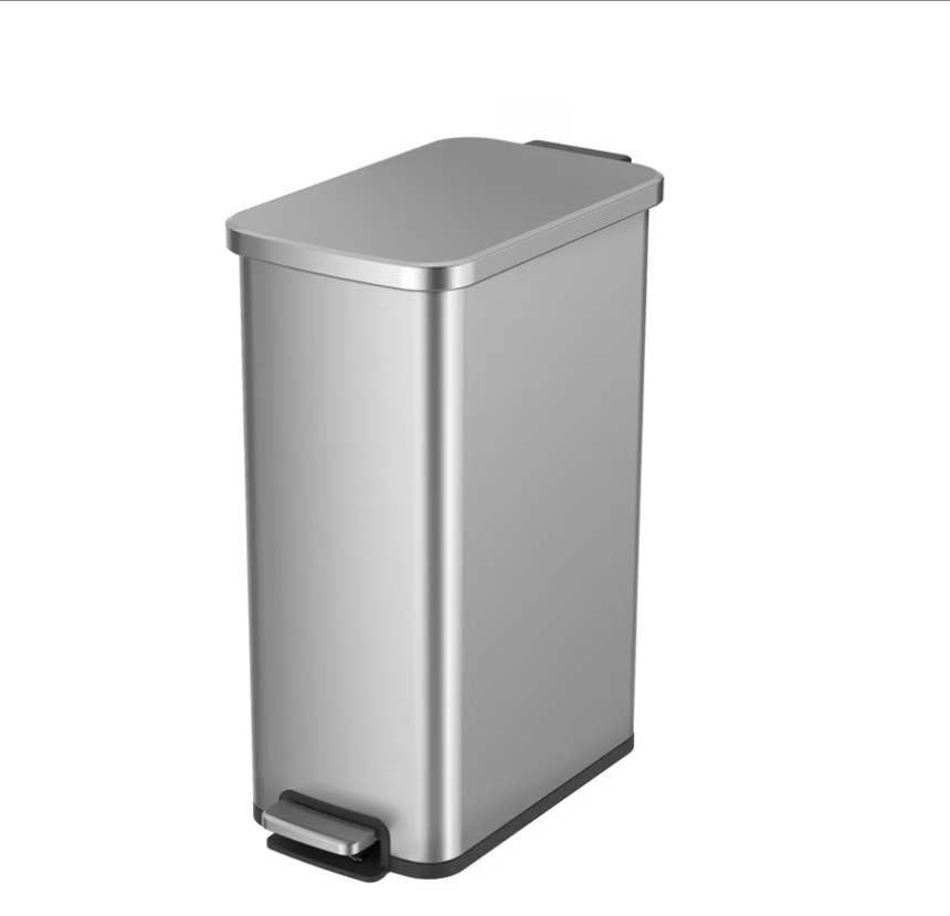 Better Homes & Gardens Kitchen Trash Can, 13.2 Gallon Stainless Steel Slim Step Garbage Bin with Soft Close Lid, Silver