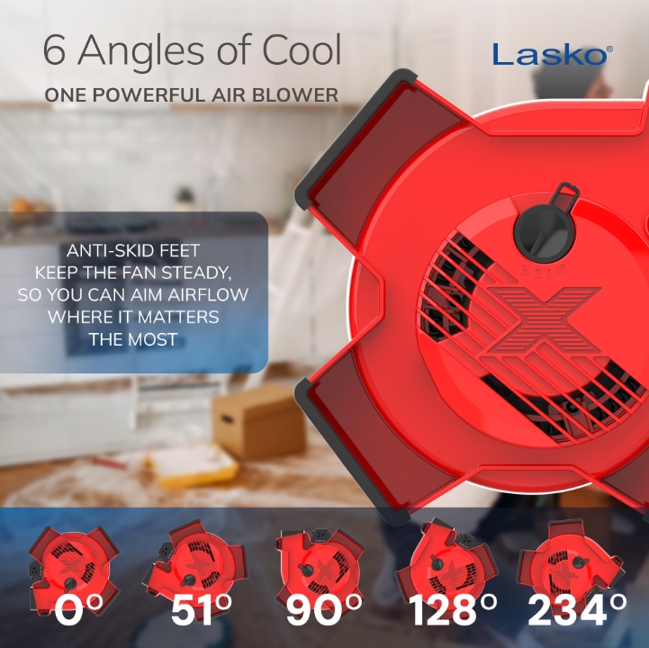 Lasko X-Blower 11" High Velocity Utility Blower Fan with USB Ports and Built-In Outlet for Cooling and Drying, Red, X12900