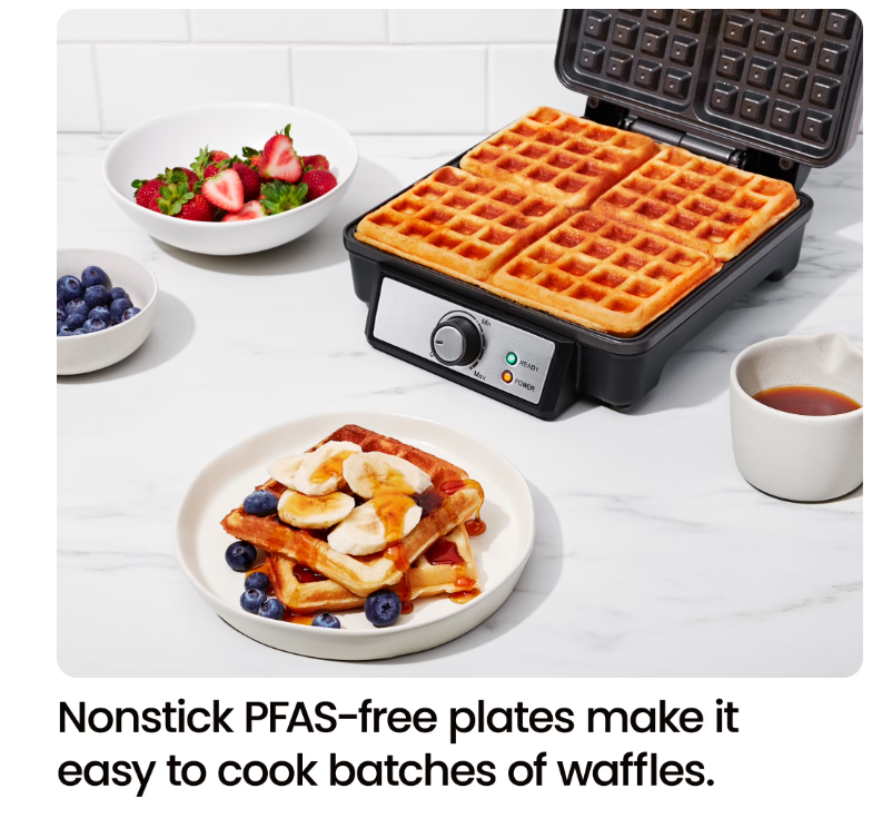 Chefman 4 Slice Belgian Waffle Maker w/ Adjustable Temperature, Stainless Steel