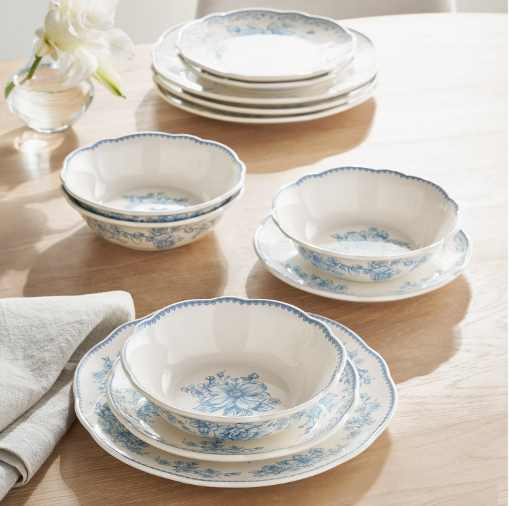 The Pioneer Woman Agatha 12-Piece Stoneware Dinnerware Set, Blue