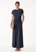 Soft Linen Knit Gathered A-Line Maxi Skirt with Pockets