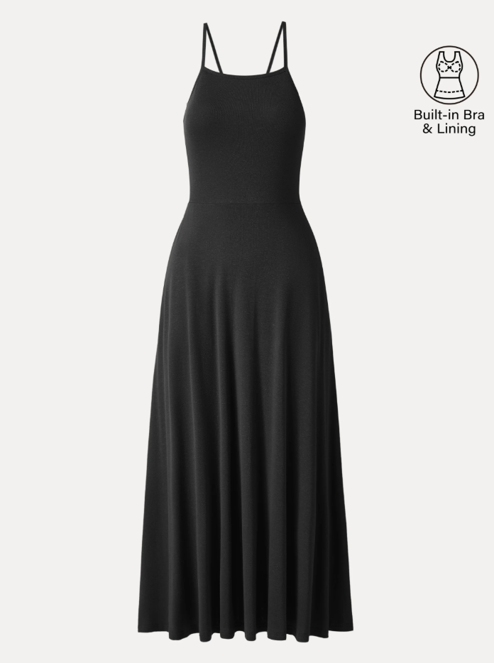 Soft Linen Knit Spaghetti Midi Bra Dress