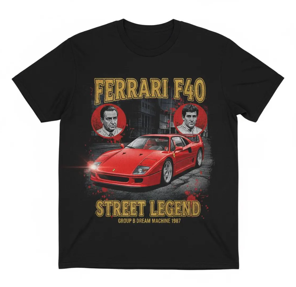 Ferrari F40 Vintage Graphic Tee 90s Streetwear Retro F40 Street Legend Heavyweight T-Shirt