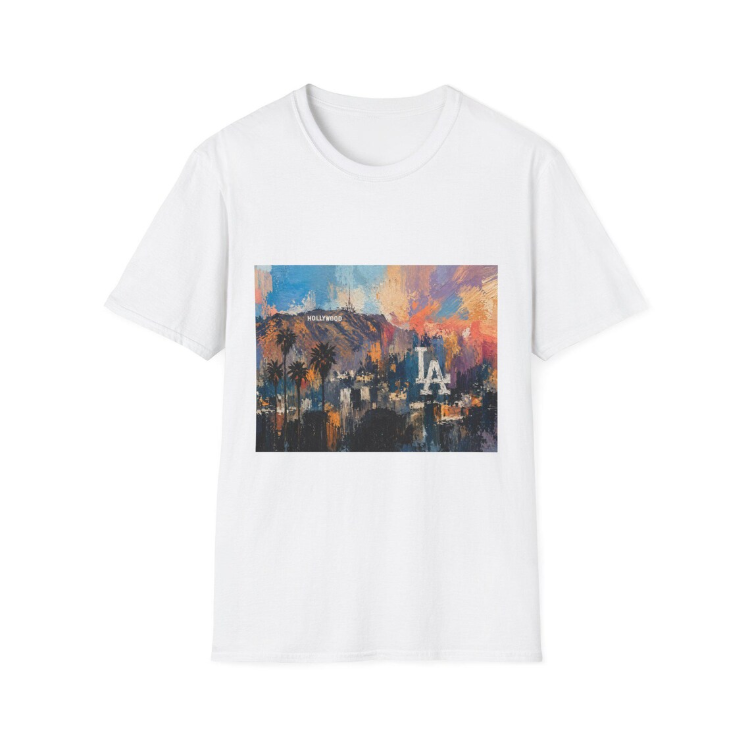 Los Angeles skyline paint stroke T-Shirt Palm trees sunset Colorful Abstract LA Dodgers logo