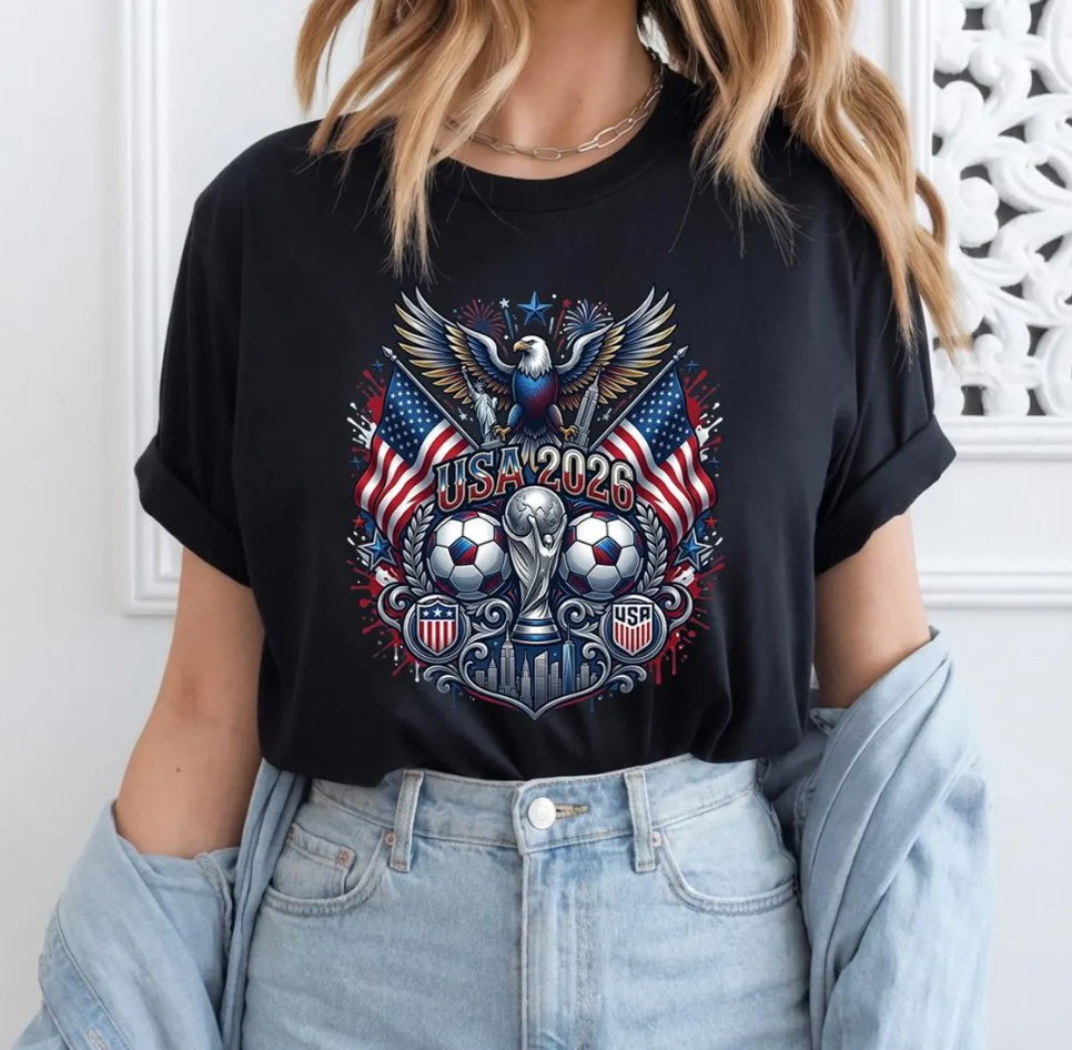 USA 2026 World Cup Eagle Trophy T-Shirt, America Soccer Fan Shirt, World Cup Host Gift, Patriotic Football Fan Tee