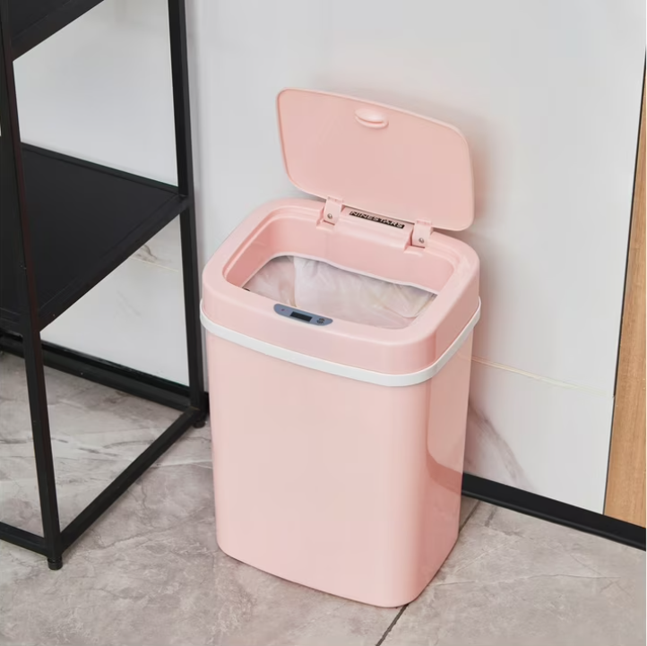 Nine Stars Automatic Bathroom Trash Can, 3.2 Gallon Plastic Motion Sensor Garbage Bin with Soft Close Lid, Pink