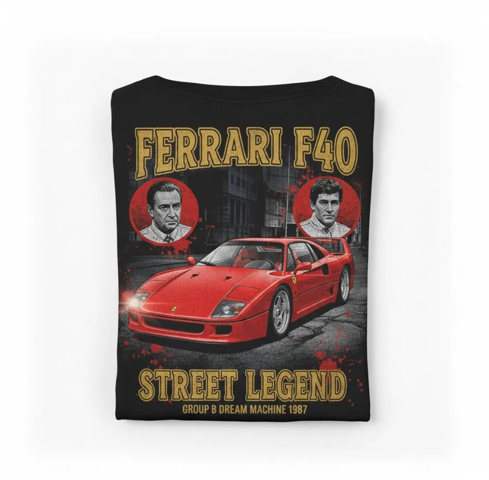 Ferrari F40 Vintage Graphic Tee 90s Streetwear Retro F40 Street Legend Heavyweight T-Shirt
